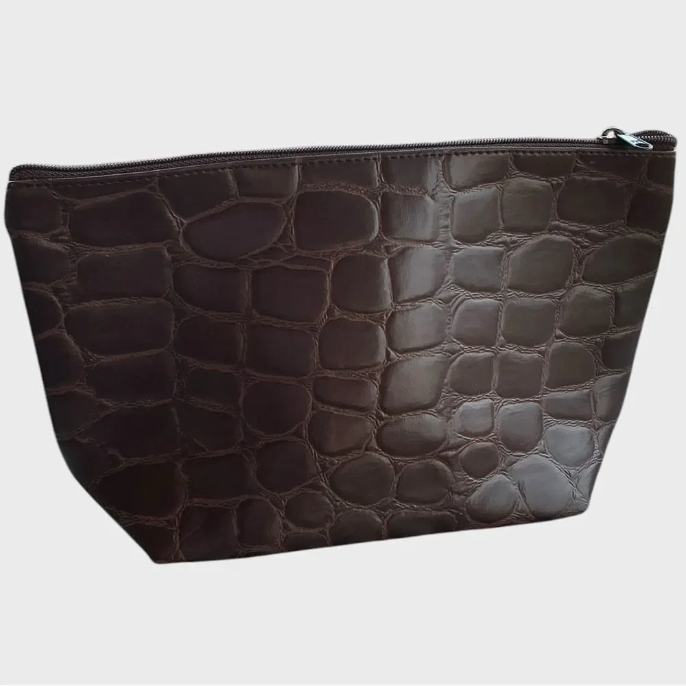 Estée Lauder Brown Croc Embossed Cosmetic Bag Makeup Travel Pouch